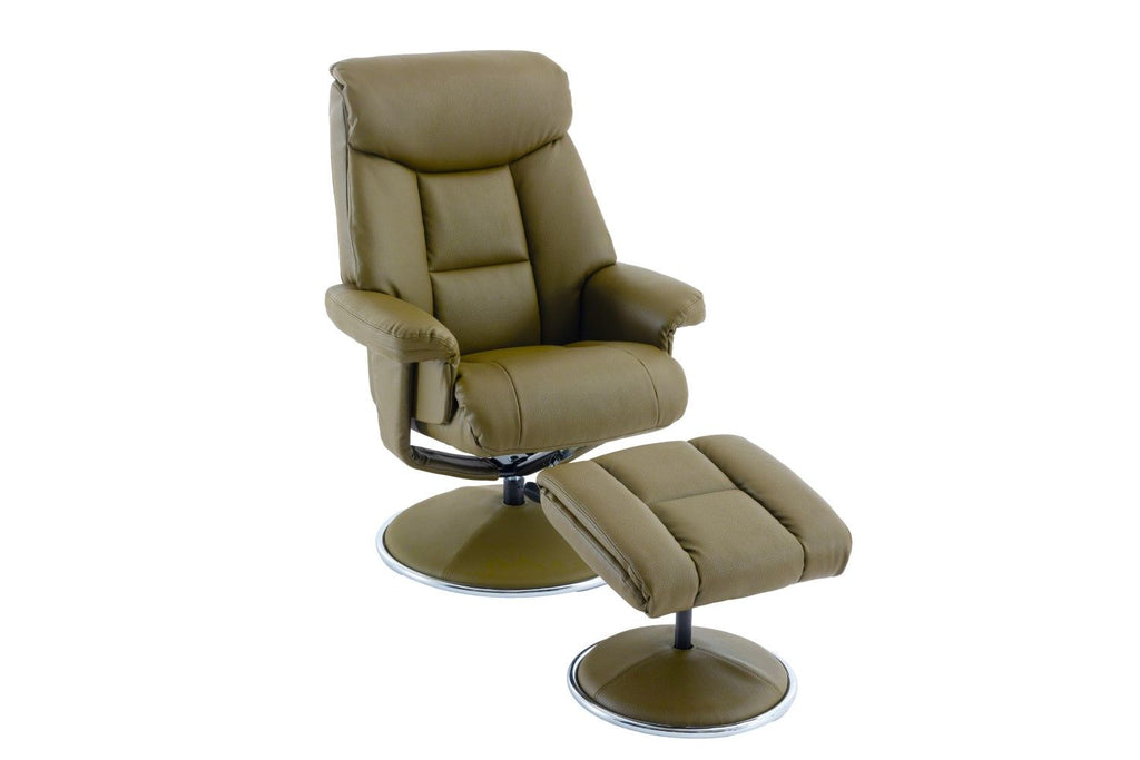 Olive Green Leather Effect Swivel Recliner with Footstool
