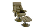 Olive Green Leather Effect Swivel Recliner with Footstool - Home Furniture Interiors