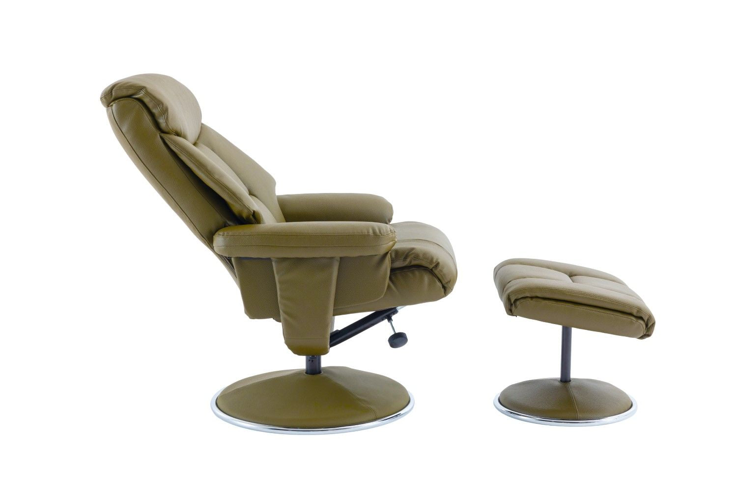 Olive Green Leather Effect Swivel Recliner with Footstool