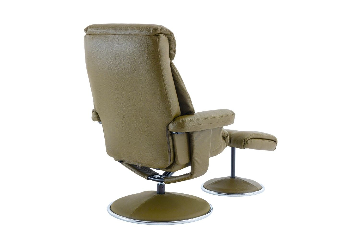 Olive Green Leather Effect Swivel Recliner with Footstool