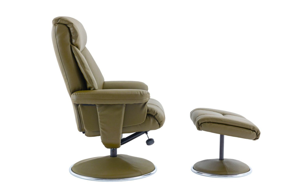 Olive Green Leather Effect Swivel Recliner with Footstool