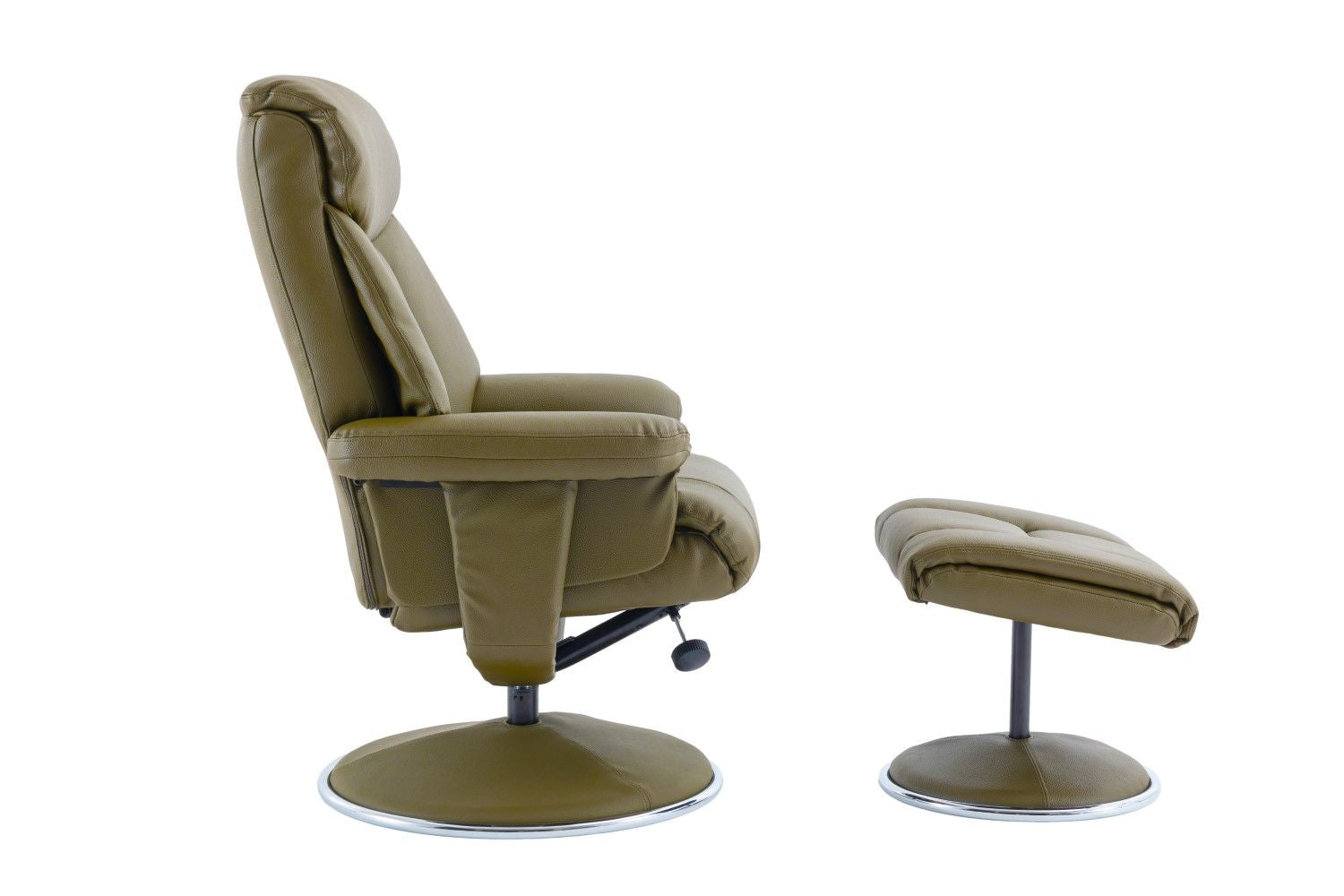 Olive Green Leather Effect Swivel Recliner with Footstool