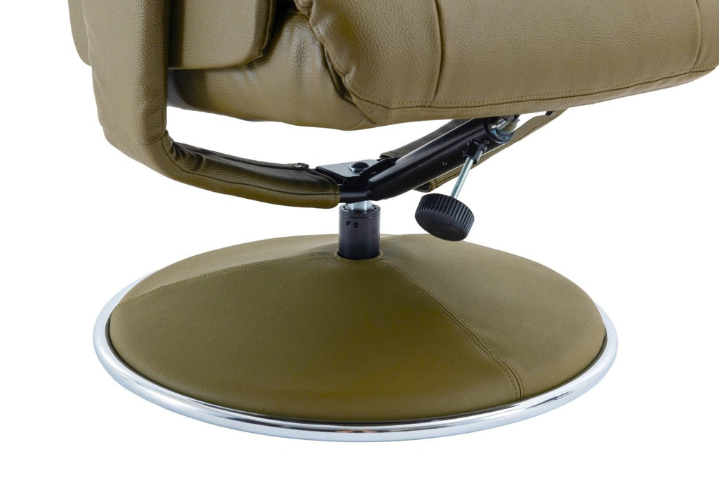 Olive Green Leather Effect Swivel Recliner with Footstool