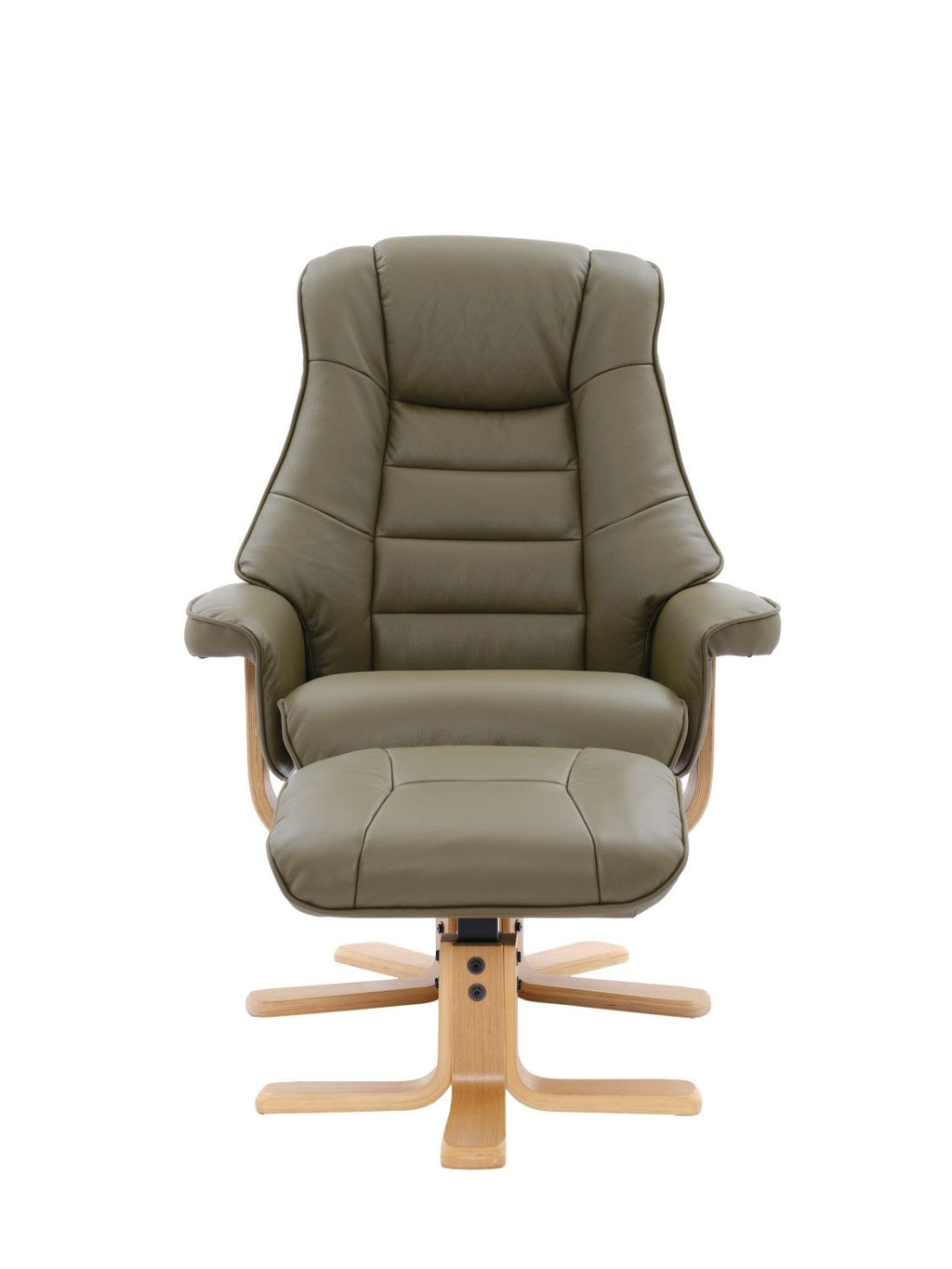 Olive Green Leather Recliner Chair With Footstool