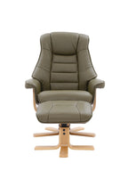 Olive Green Leather Recliner Chair With Footstool - Home Furniture Interiors