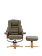 Olive Green Leather Recliner Chair With Footstool - Home Furniture Interiors