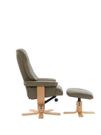 Olive Green Leather Recliner Chair With Footstool - Home Furniture Interiors