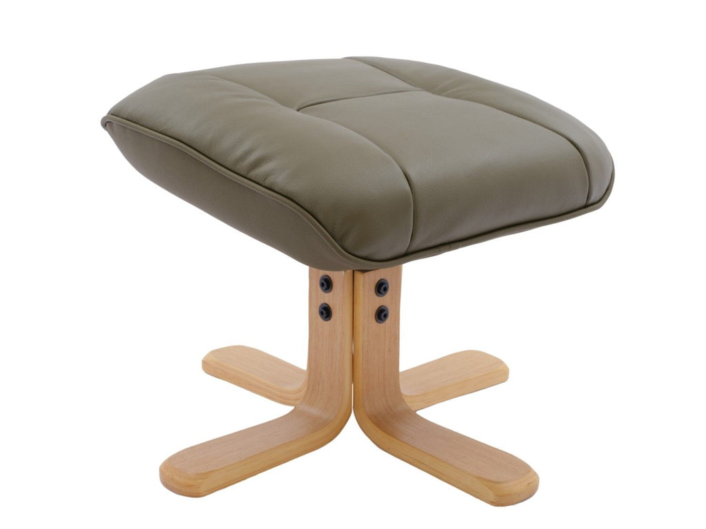 Olive Green Leather Recliner Chair With Footstool