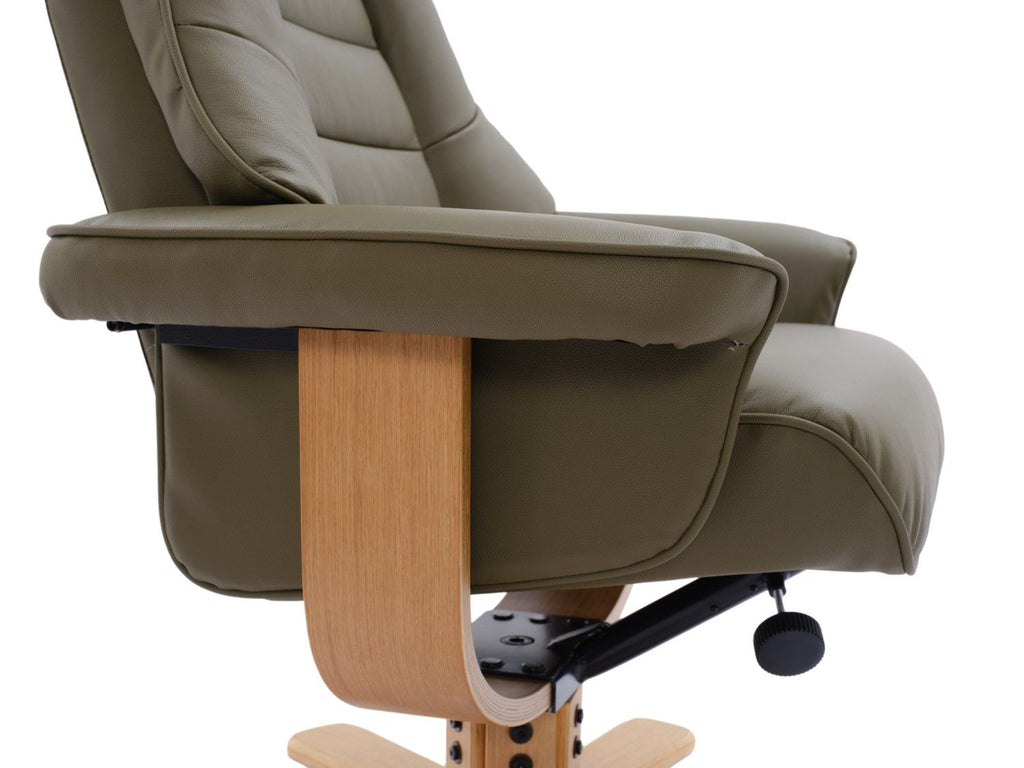 Olive Green Leather Recliner Chair With Footstool