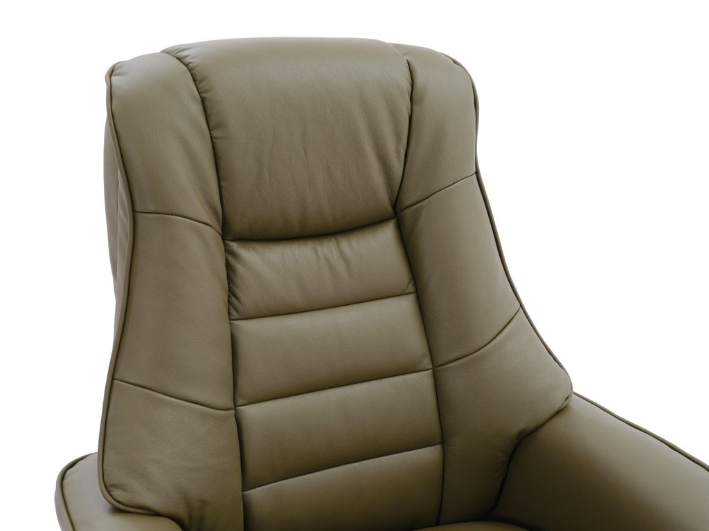 Olive Green Leather Recliner Chair With Footstool