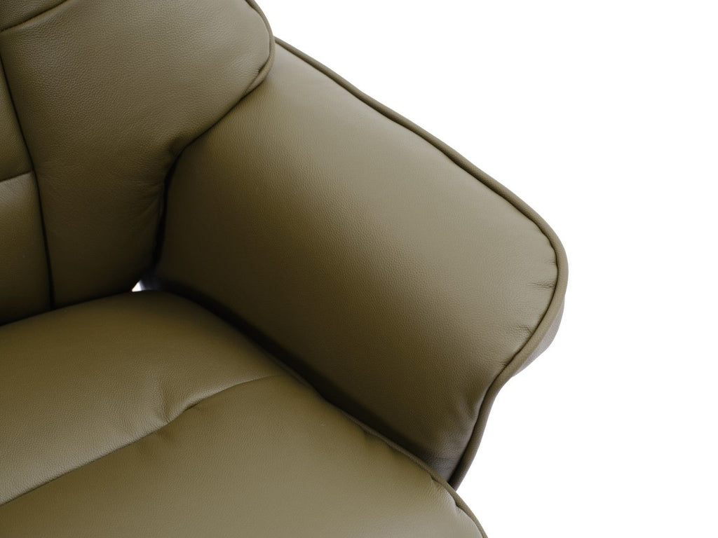 Olive Green Leather Recliner Chair With Footstool