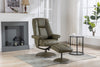 Olive Green Leather Swivel Recliner Chair with Footstool