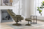 Olive Green Leather Swivel Recliner Chair with Footstool - Home Furniture Interiors
