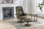 Olive Green Leather Swivel Recliner Chair with Footstool - Home Furniture Interiors