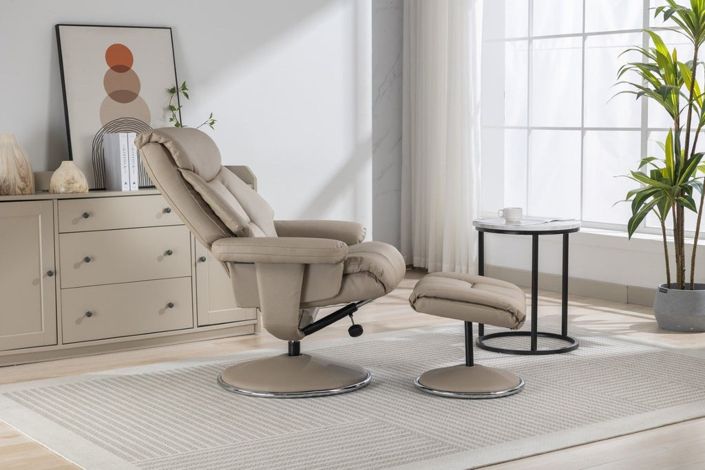 Pebble Leather Effect Recliner Swivel Chair With Footstool