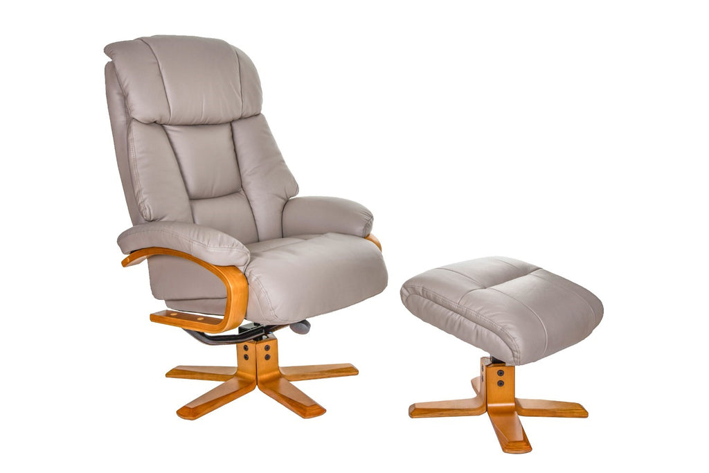 Pebble Leather Swivel Recliner Armchair and Footstool