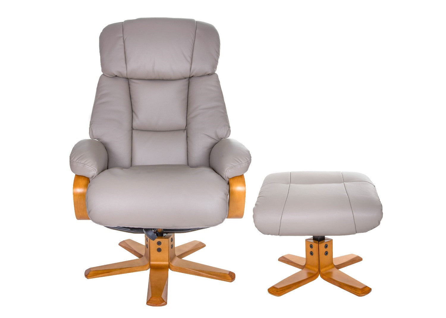 Pebble Leather Swivel Recliner Armchair and Footstool