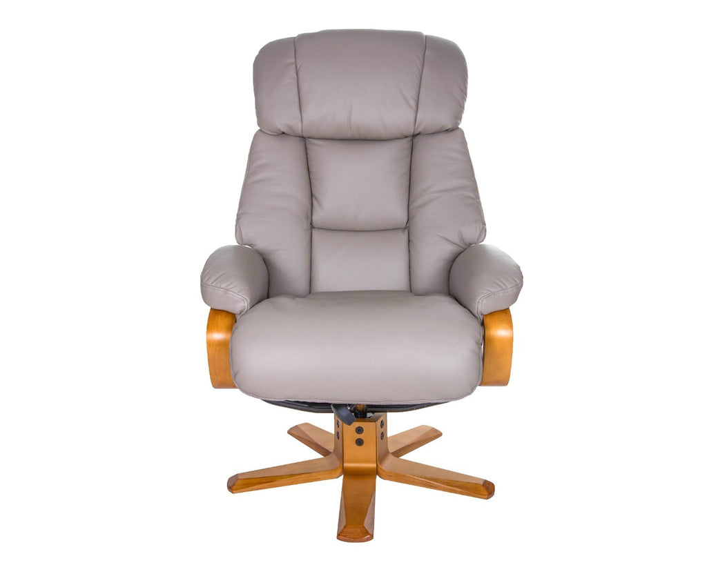 Pebble Leather Swivel Recliner Armchair and Footstool