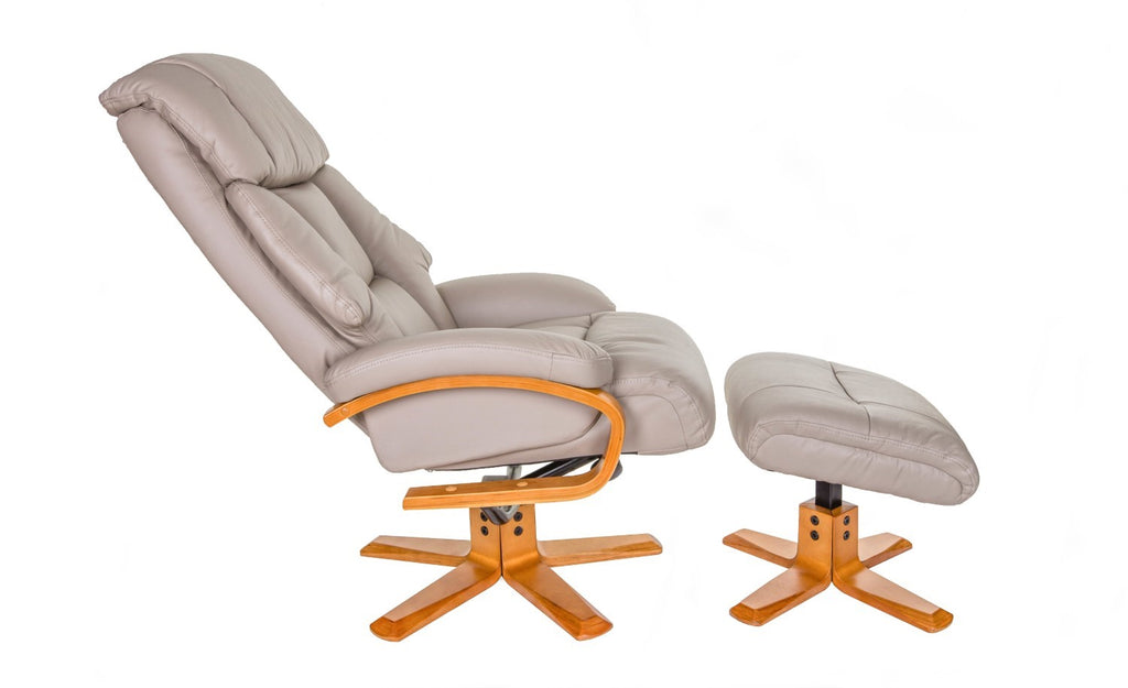 Pebble Leather Swivel Recliner Armchair and Footstool