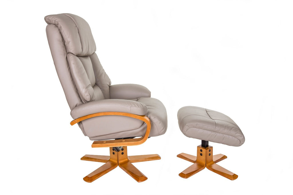 Pebble Leather Swivel Recliner Armchair and Footstool