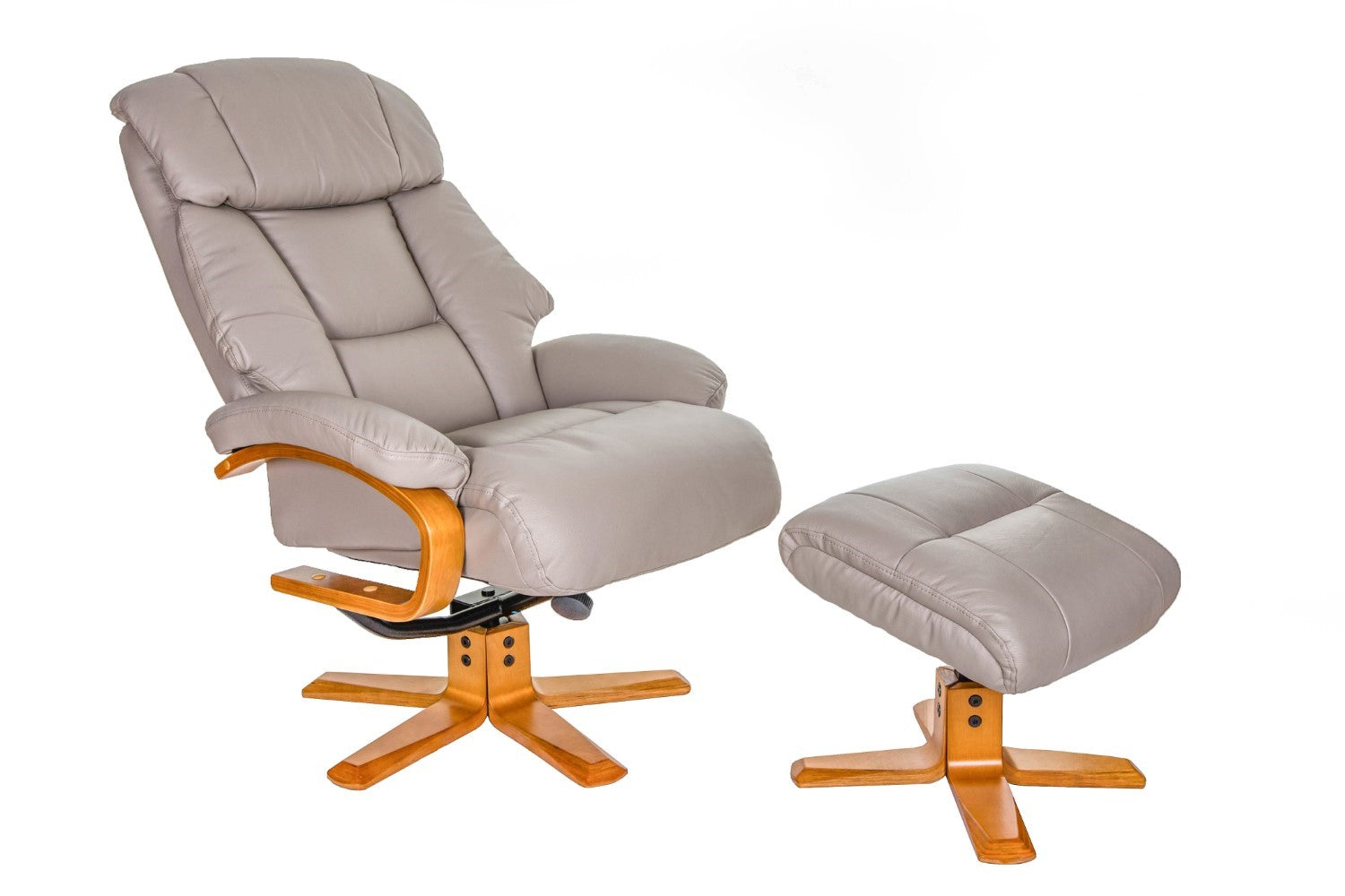 Pebble Leather Swivel Recliner Armchair and Footstool