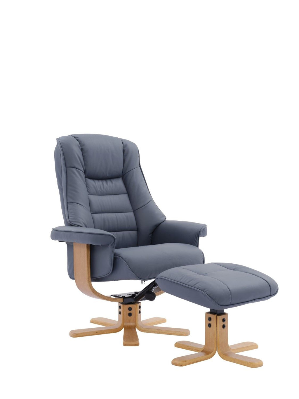 Petrol Blue Leather Recliner Chair With Footstool