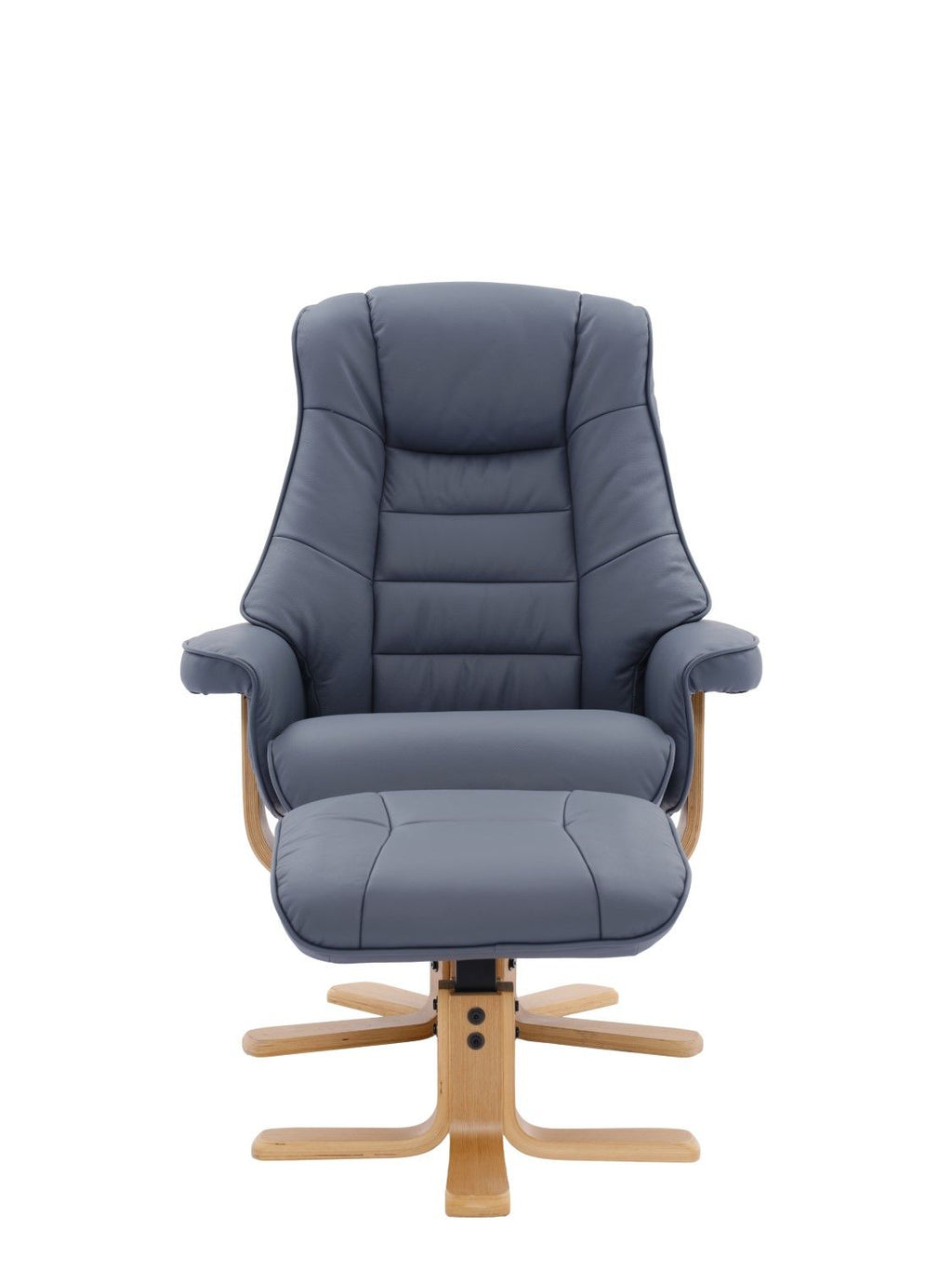Petrol Blue Leather Recliner Chair With Footstool