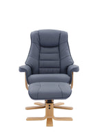 Petrol Blue Leather Recliner Chair With Footstool - Home Furniture Interiors