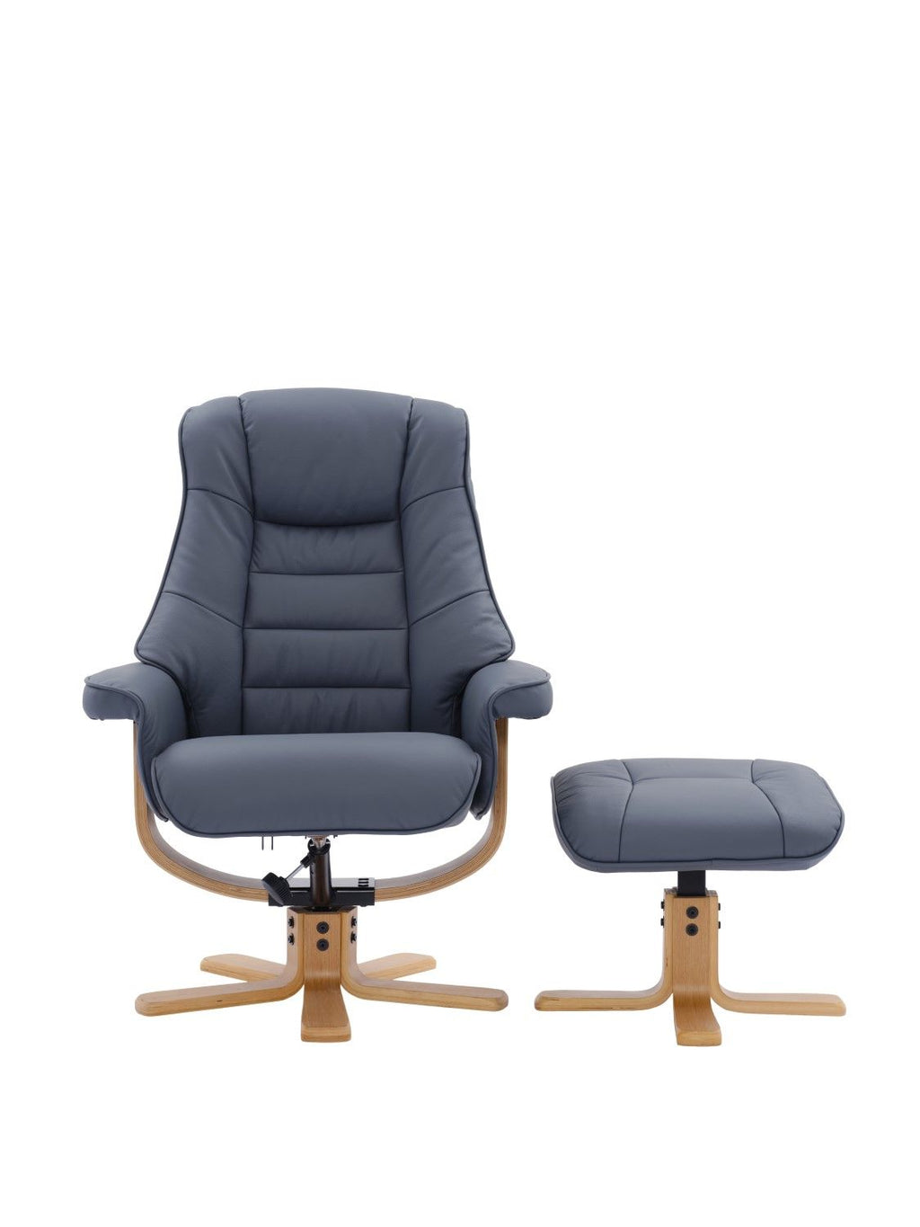 Petrol Blue Leather Recliner Chair With Footstool