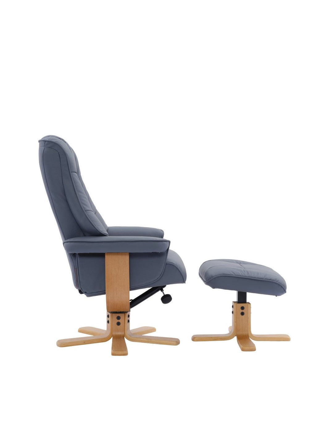 Petrol Blue Leather Recliner Chair With Footstool