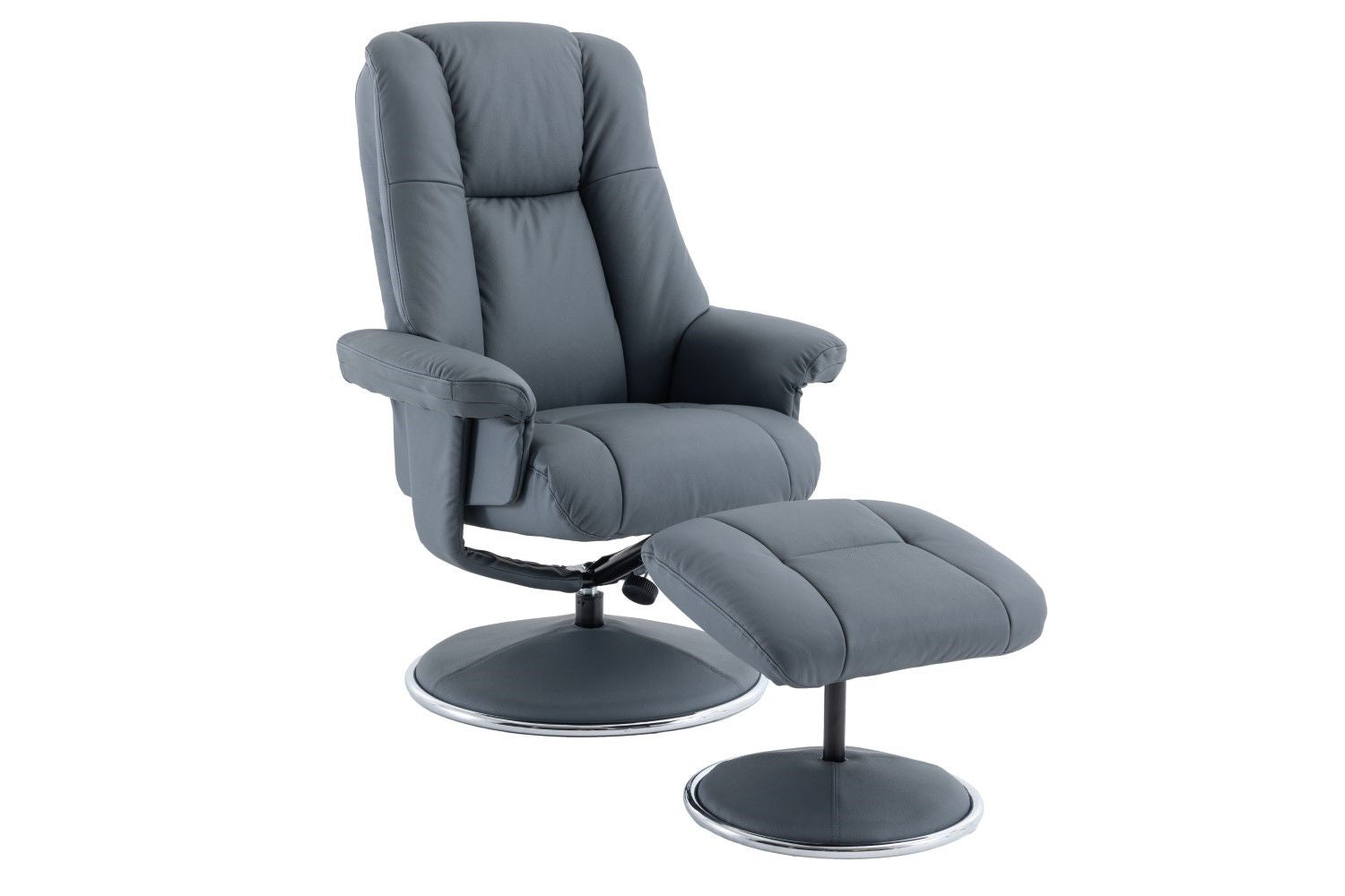 Petrol Blue Leather Swivel Recliner Chair with Footstool