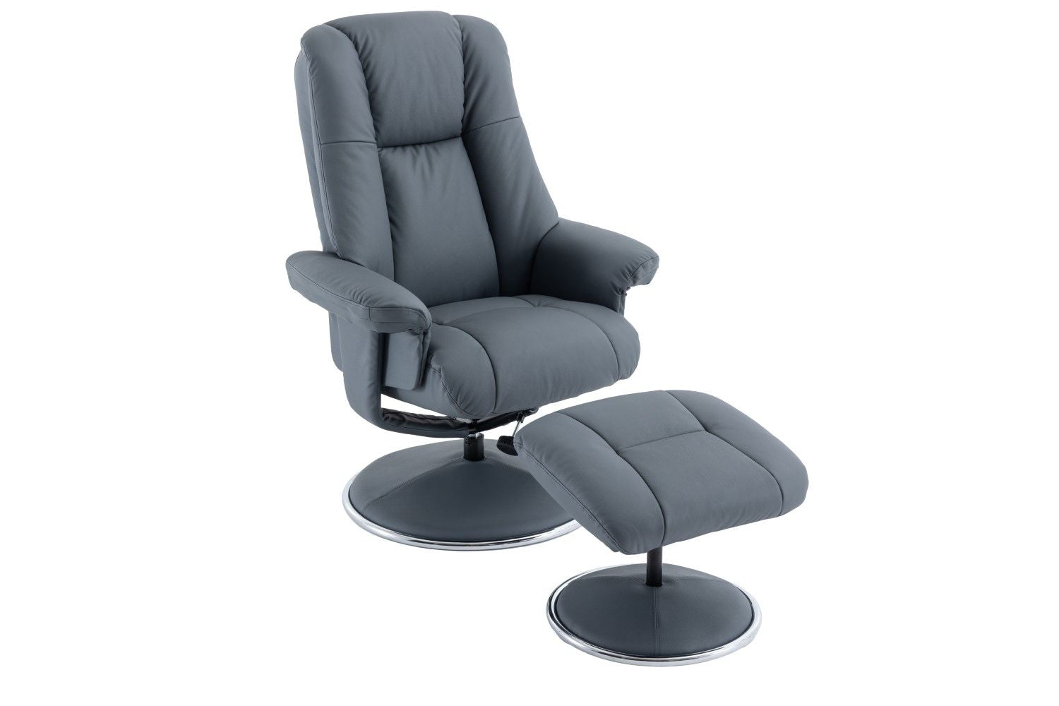 Petrol Blue Leather Swivel Recliner Chair with Footstool