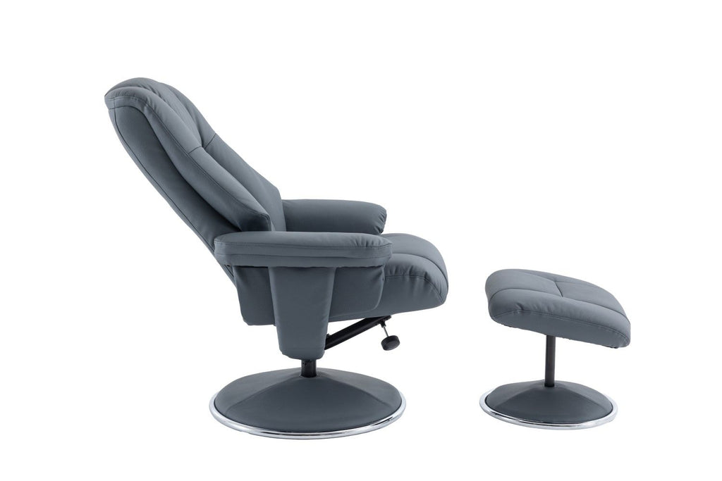 Petrol Blue Leather Swivel Recliner Chair with Footstool