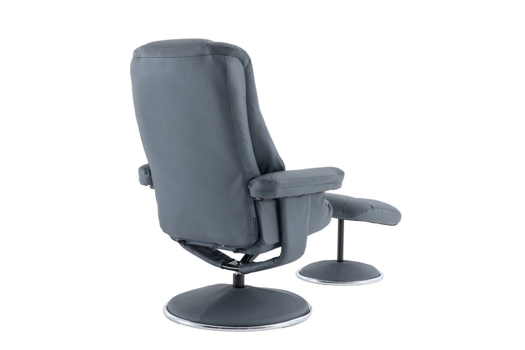 Petrol Blue Leather Swivel Recliner Chair with Footstool