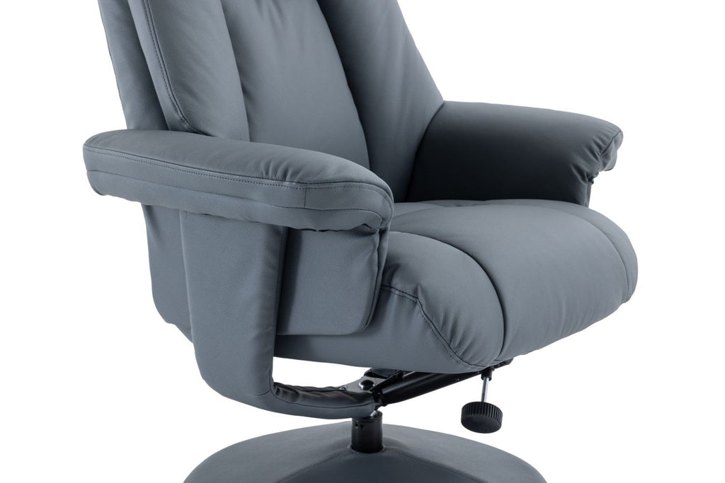 Petrol Blue Leather Swivel Recliner Chair with Footstool