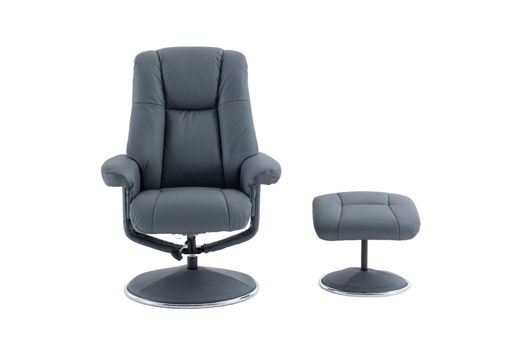 Petrol Blue Leather Swivel Recliner Chair with Footstool