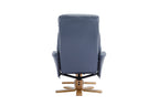 Petrol Blue Leather Swivel Recliner with Footstool Oak Base - Home Furniture Interiors