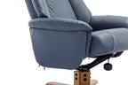 Petrol Blue Leather Swivel Recliner with Footstool Oak Base - Home Furniture Interiors
