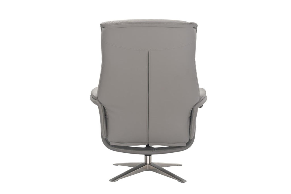 Platinum Leather Swivel Recliner Chrome Base with Footstool