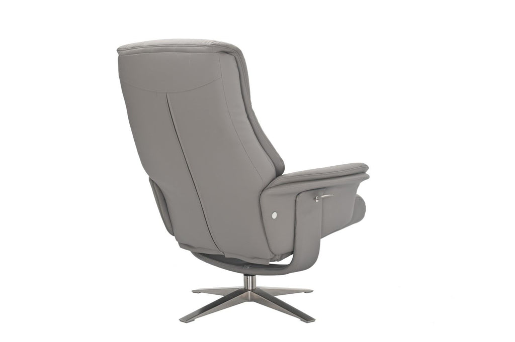 Platinum Leather Swivel Recliner Chrome Base with Footstool