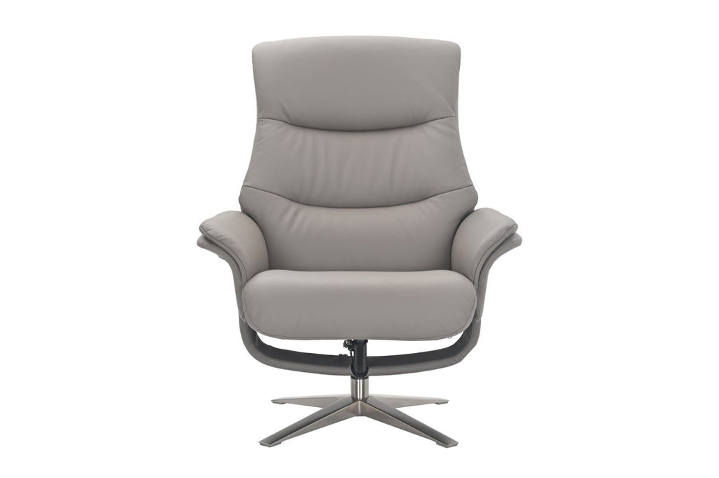 Platinum Leather Swivel Recliner Chrome Base with Footstool