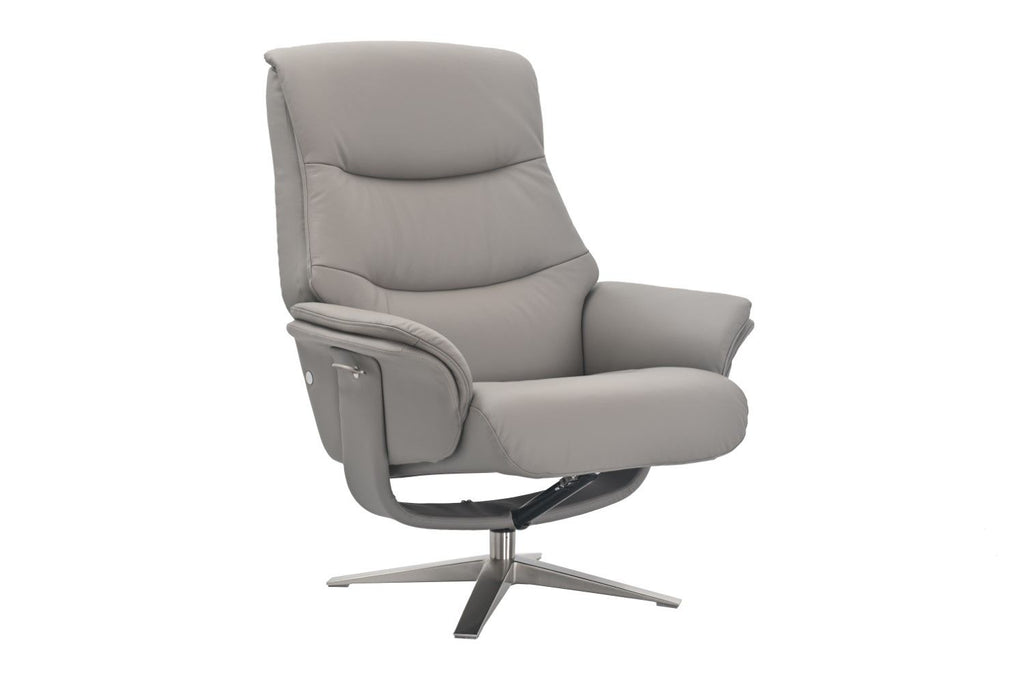 Platinum Leather Swivel Recliner Chrome Base with Footstool