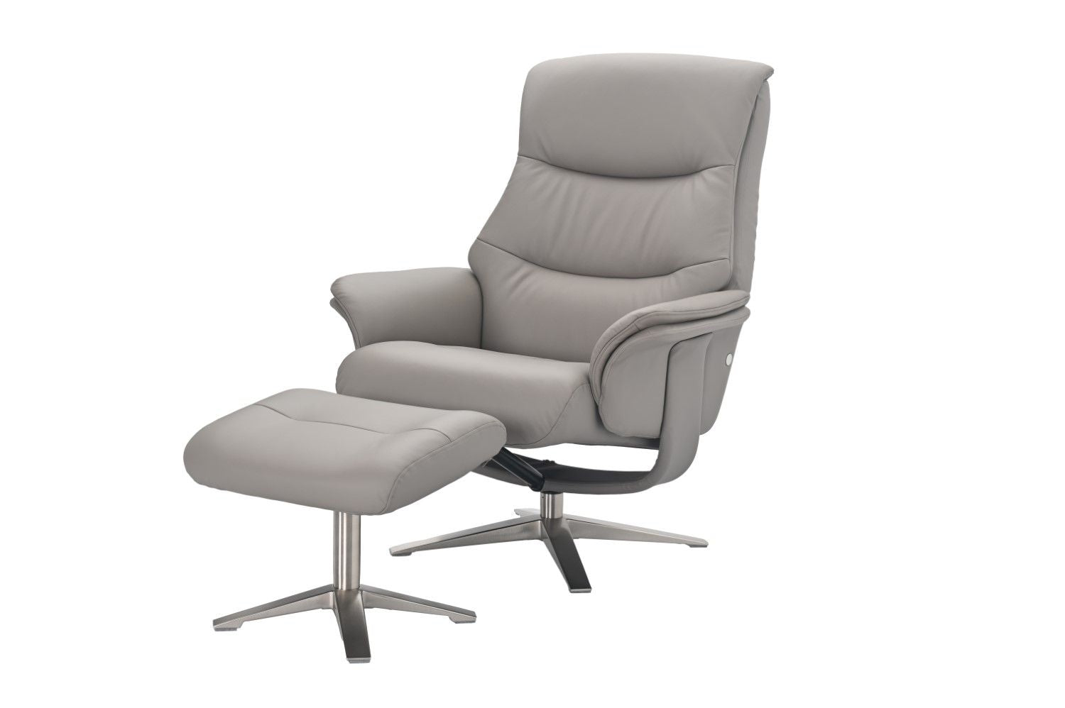 Platinum Leather Swivel Recliner Chrome Base with Footstool