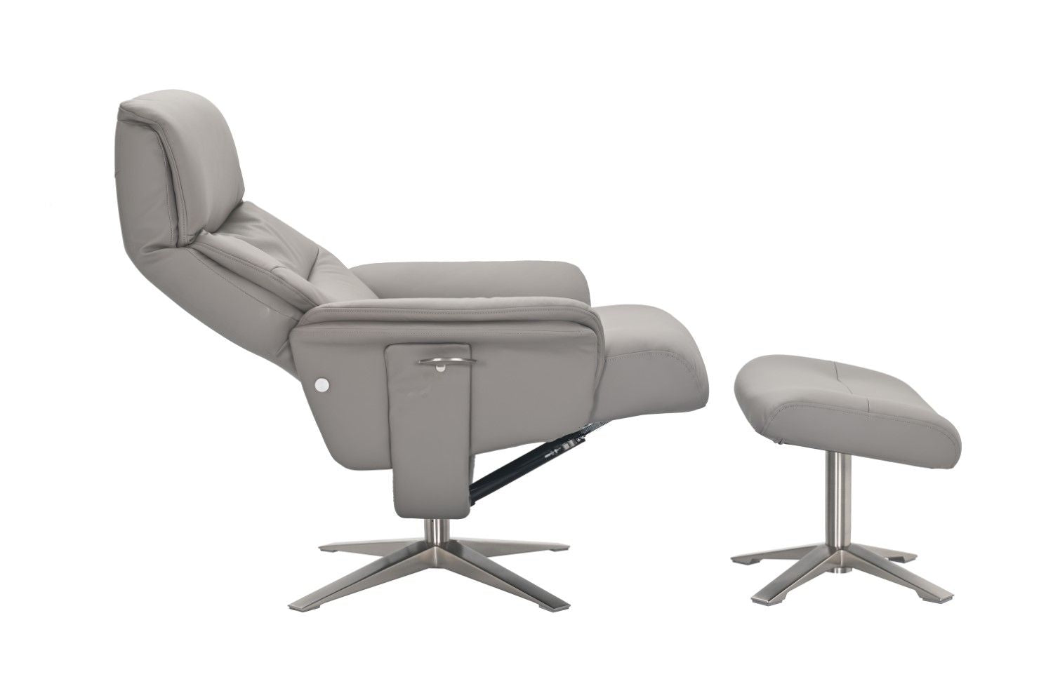 Platinum Leather Swivel Recliner Chrome Base with Footstool