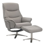 Platinum Leather Swivel Recliner Chrome Base with Footstool - Home Furniture Interiors