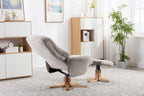 Sand Fabric Swivel Recliner with Footstool Oak Base - Home Furniture Interiors