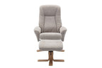 Sand Fabric Swivel Recliner with Footstool Oak Base - Home Furniture Interiors