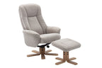 Sand Fabric Swivel Recliner with Footstool Oak Base - Home Furniture Interiors