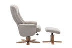 Sand Fabric Swivel Recliner with Footstool Oak Base - Home Furniture Interiors