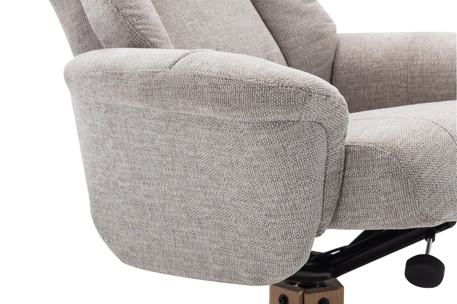 Sand Fabric Swivel Recliner with Footstool Oak Base
